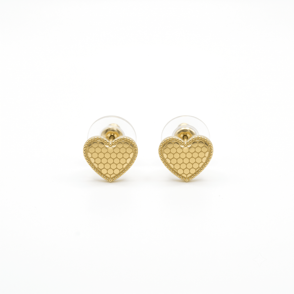 Gold Jewellery Honeycomb Heart Studs