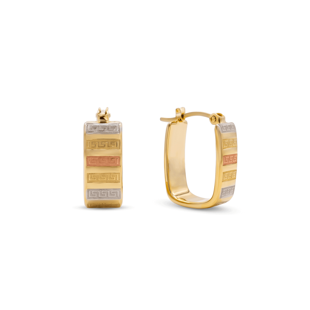Gold Jewellery Triad Key Rectangular Hoops
