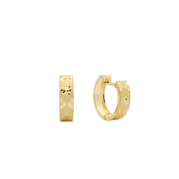 18K Yellow Gold Flora Engraved Hoops