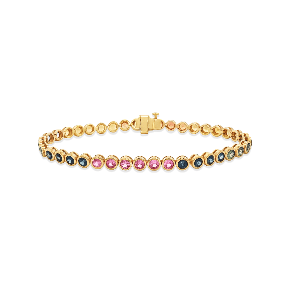 18K Yellow Gold Rainbow Sapphire Bezel-Set Bracelet