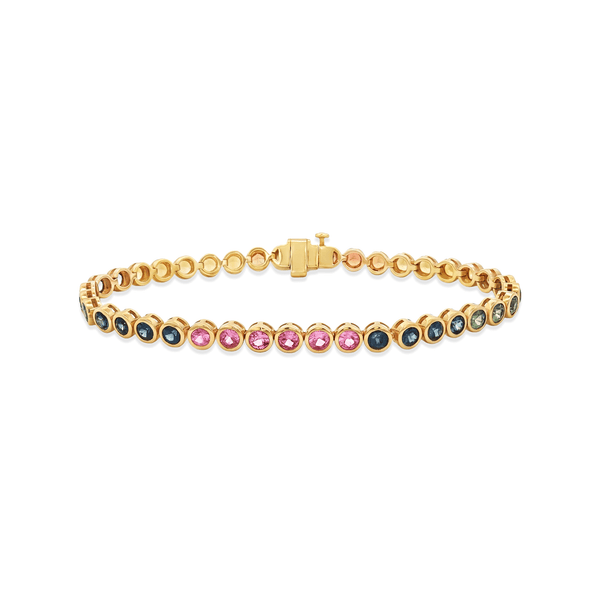 18K Yellow Gold Rainbow Sapphire Bezel-Set Bracelet