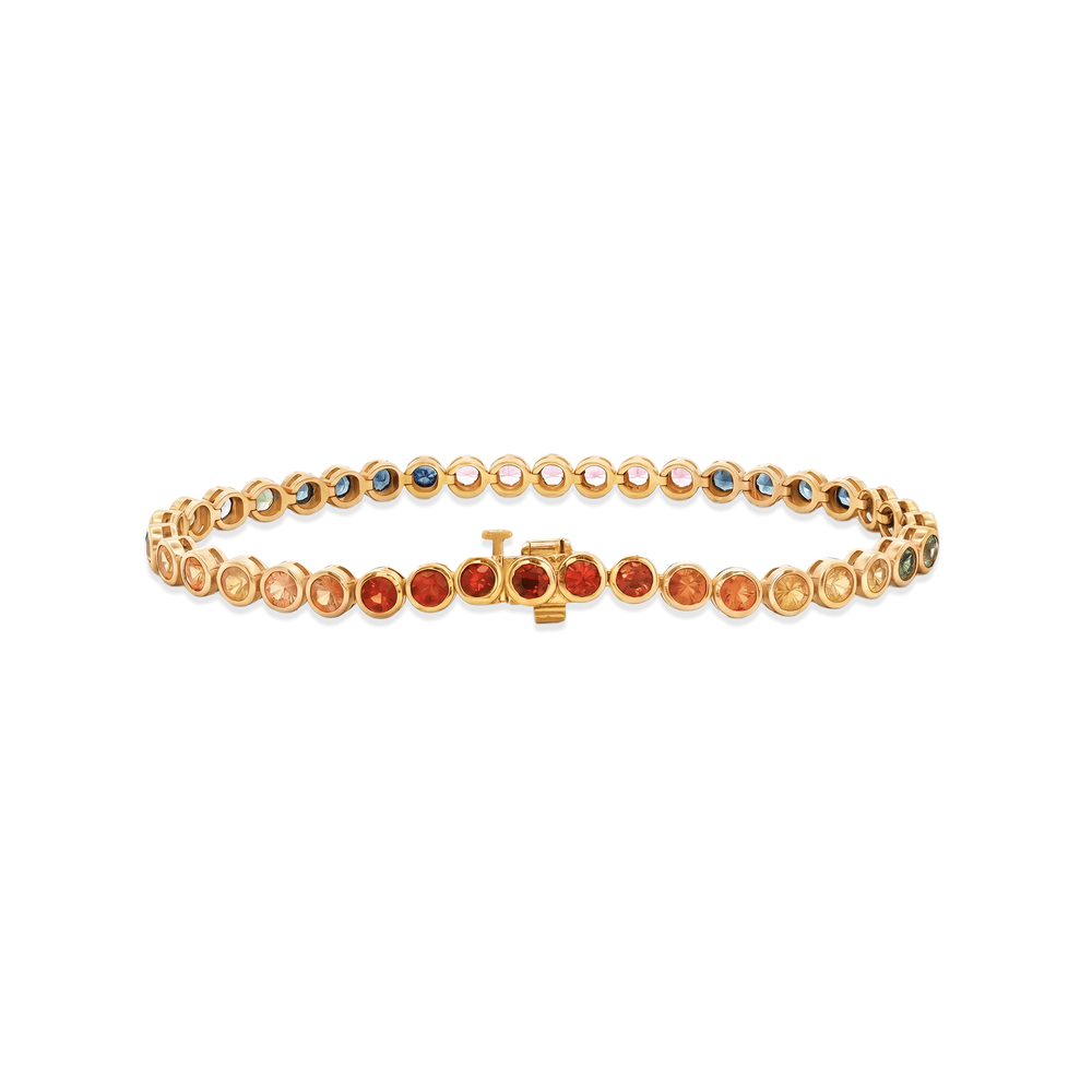 18K Yellow Gold Rainbow Sapphire Bezel-Set Bracelet