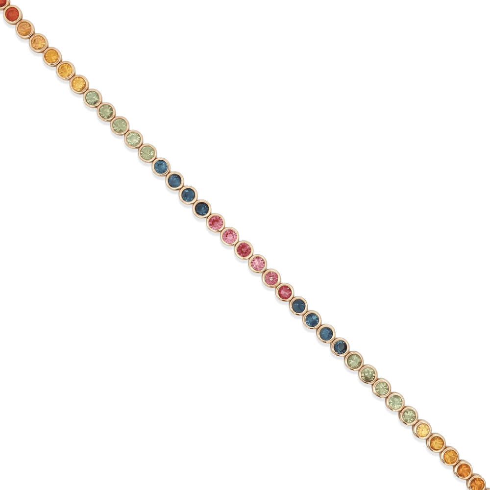 18K Yellow Gold Rainbow Sapphire Bezel-Set Bracelet