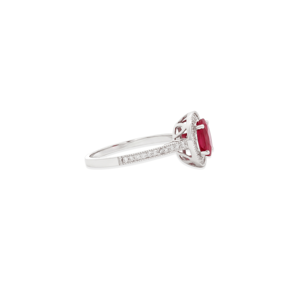 18K Yellow Gold Ruby Halo Engagement Ring | Natural Diamond | IDT Certified