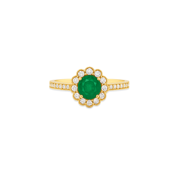 18K Yellow Gold Emerald Halo Engagement Ring for Women