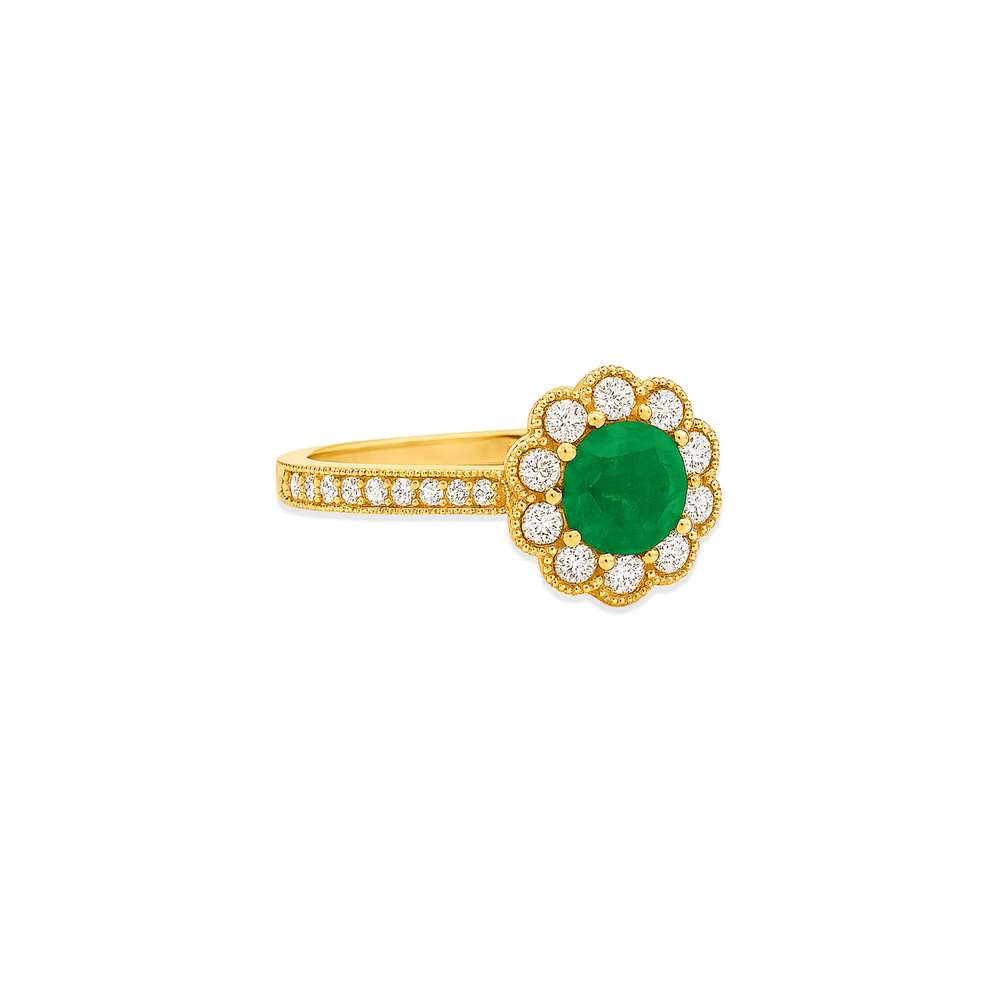 18K Yellow Gold Emerald Halo Engagement Ring for Women