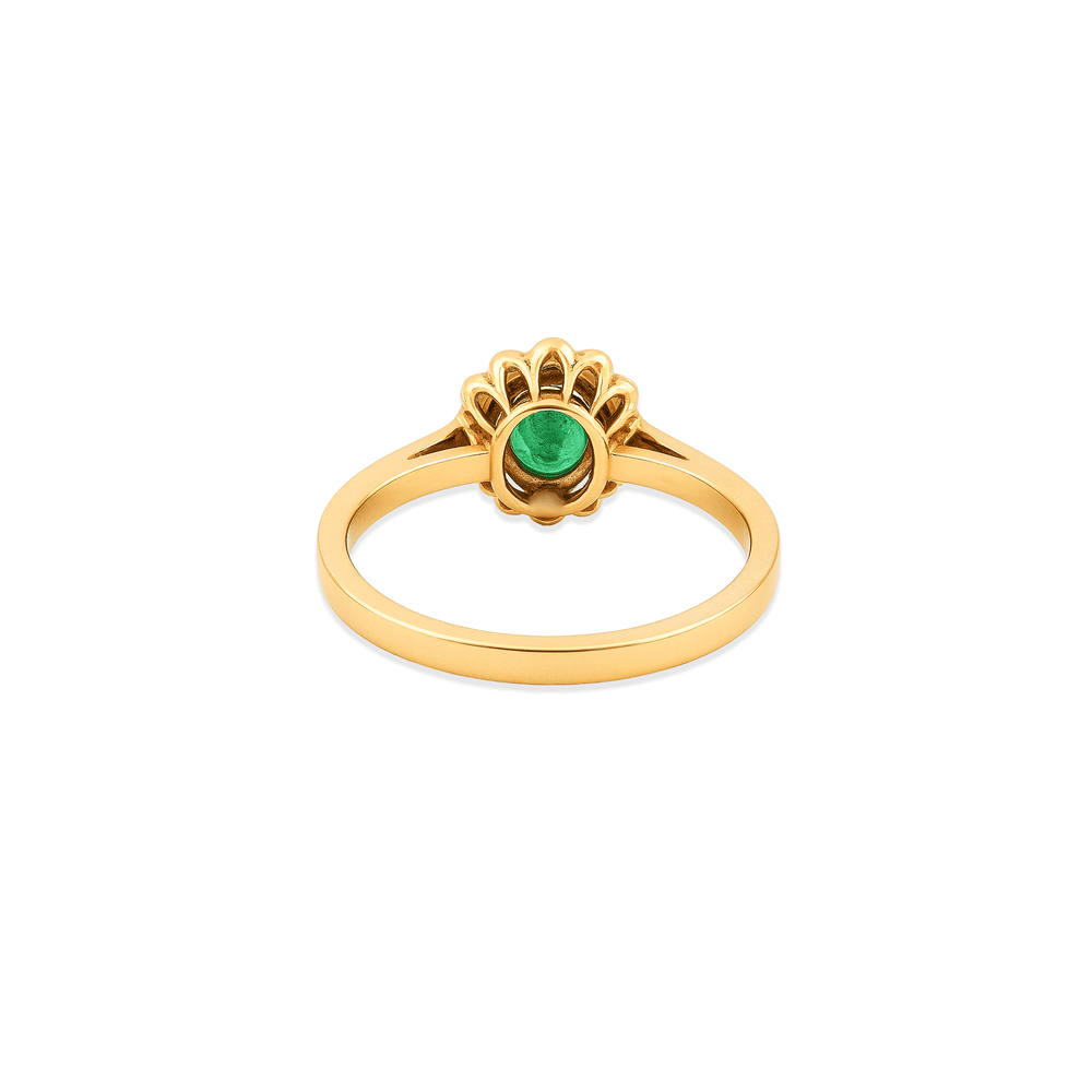 18K Yellow Gold Emerald Halo Engagement Ring for Women