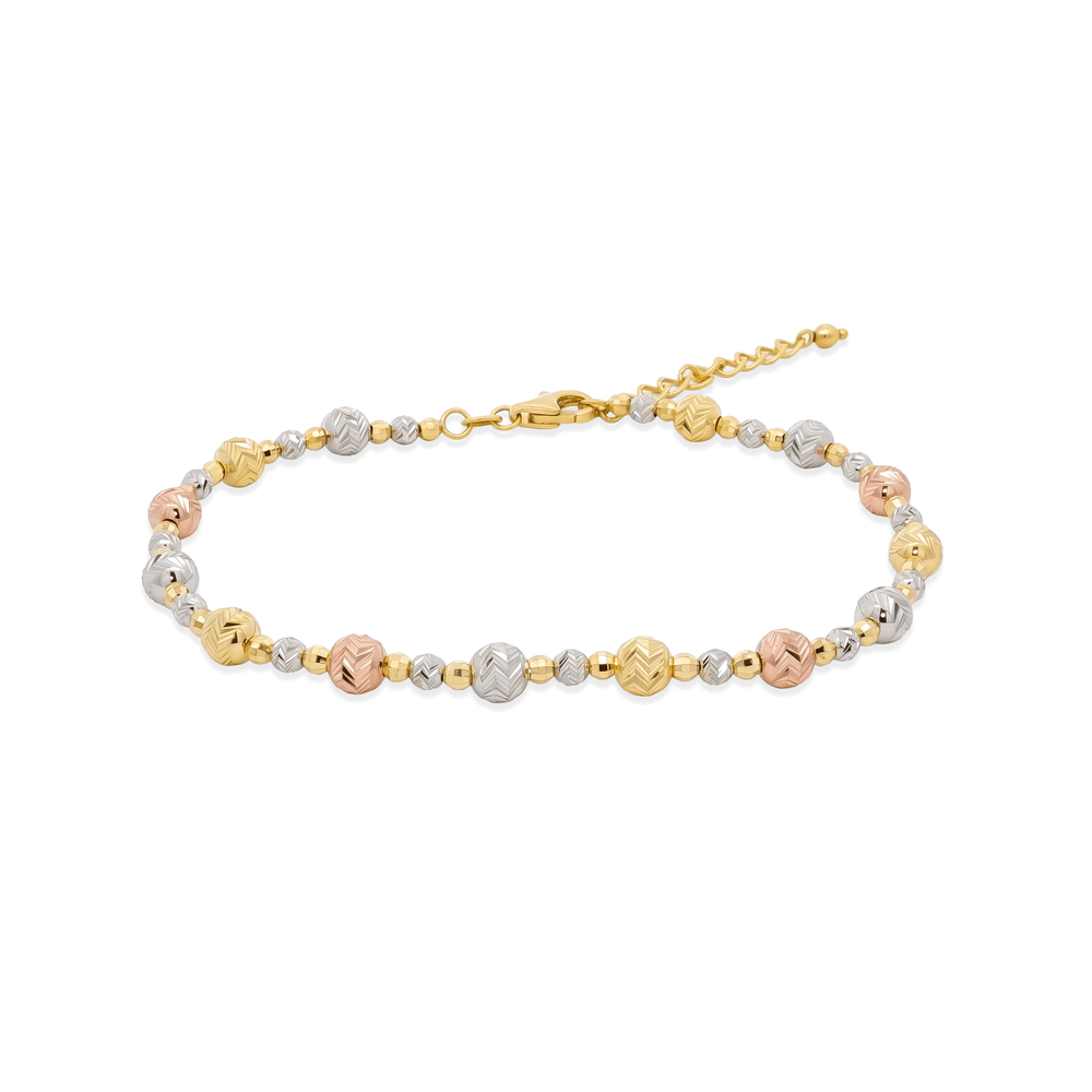 Golden 18K Golden Tri-Tone Textured Bead Bracelet