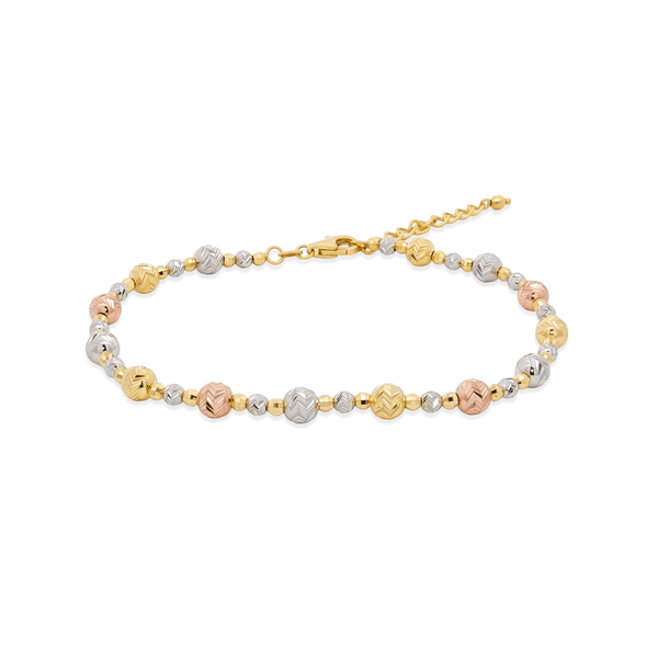 Golden 18K Golden Tri-Tone Textured Bead Bracelet