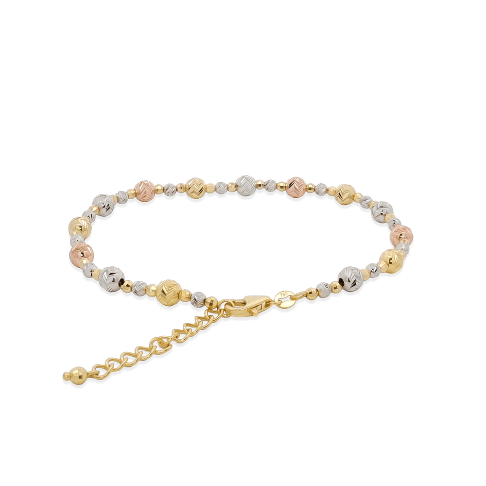 Golden 18K Golden Tri-Tone Textured Bead Bracelet