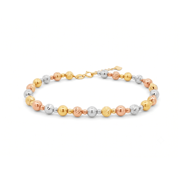 Golden 18K Tri-Tone Textured Harmony Bead Bracelet