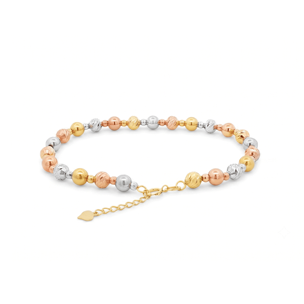 Golden 18K Tri-Tone Textured Harmony Bead Bracelet