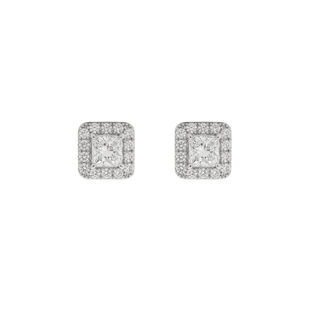 Natural Diamond Halo Prism Princess Studs | 18K Gold | 0.90 CT