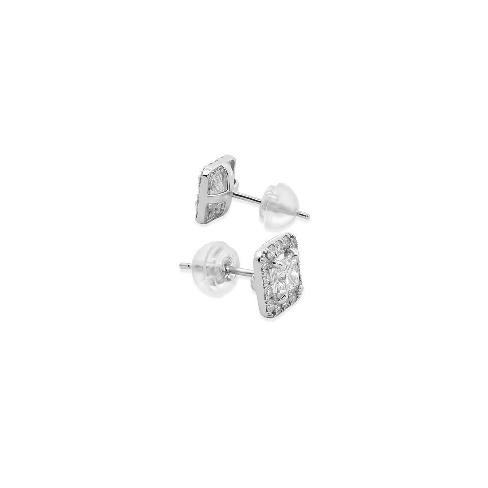Natural Diamond Halo Prism Princess Studs | 18K Gold | 0.90 CT