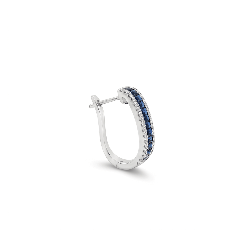 18K White Gold Sapphire Channel Huggies Earrings with Natural Diamonds