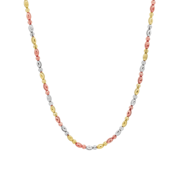 18K Gold Tri-Tone Ribbed Bead Necklace – Adjustable 17 Inch