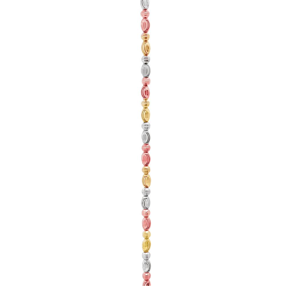 18K Gold Tri-Tone Ribbed Bead Necklace – Adjustable 17 Inch