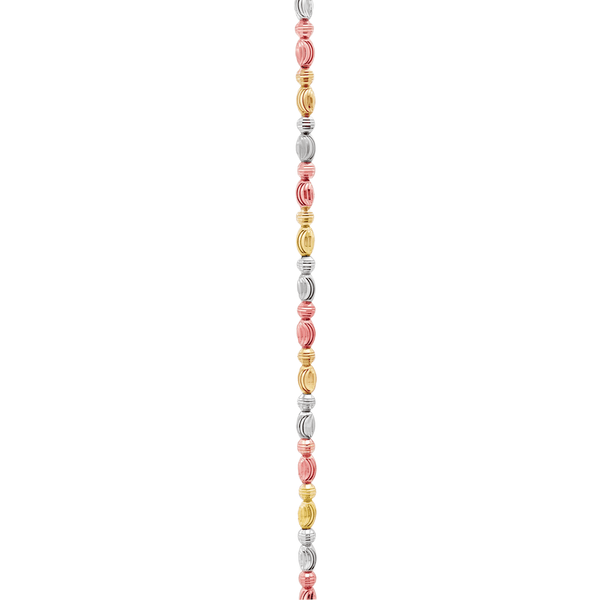 18K Gold Tri-Tone Ribbed Bead Necklace – Adjustable 17 Inch hover