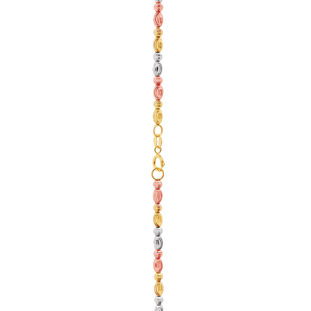 18K Gold Tri-Tone Ribbed Bead Necklace – Adjustable 17 Inch