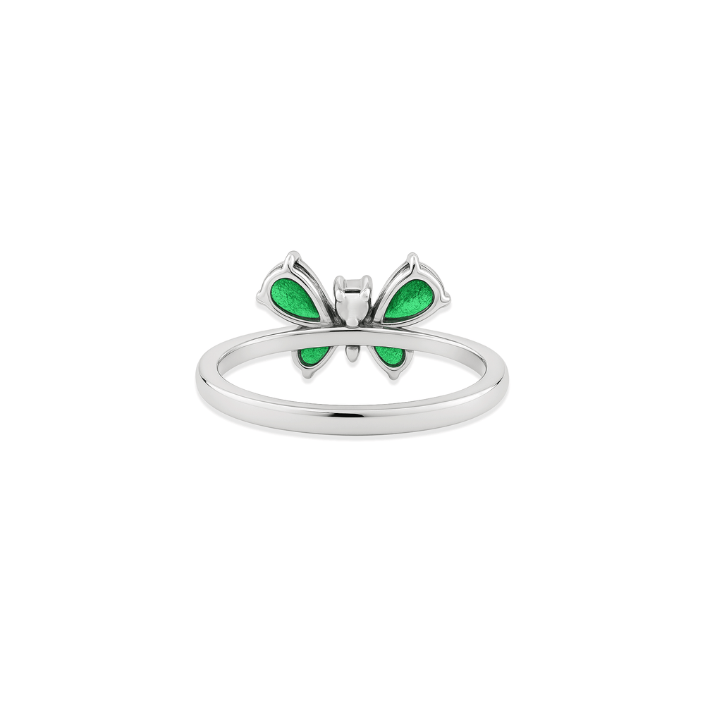 18K White Gold Butterfly Emerald & Natural Diamond Statement Ring for Women