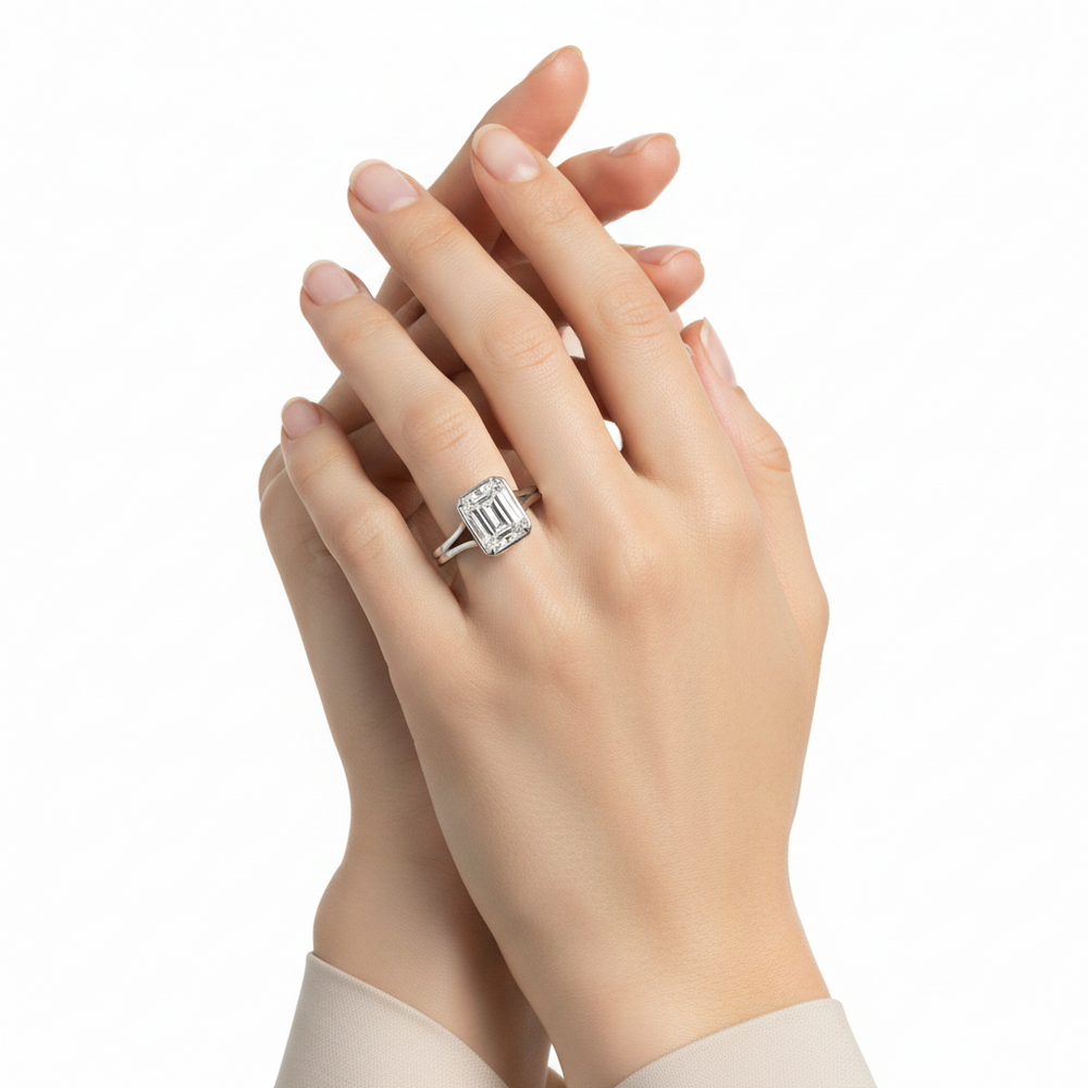 Natural Diamond Emerald-Cut Classic Solitaire Engagement Ring