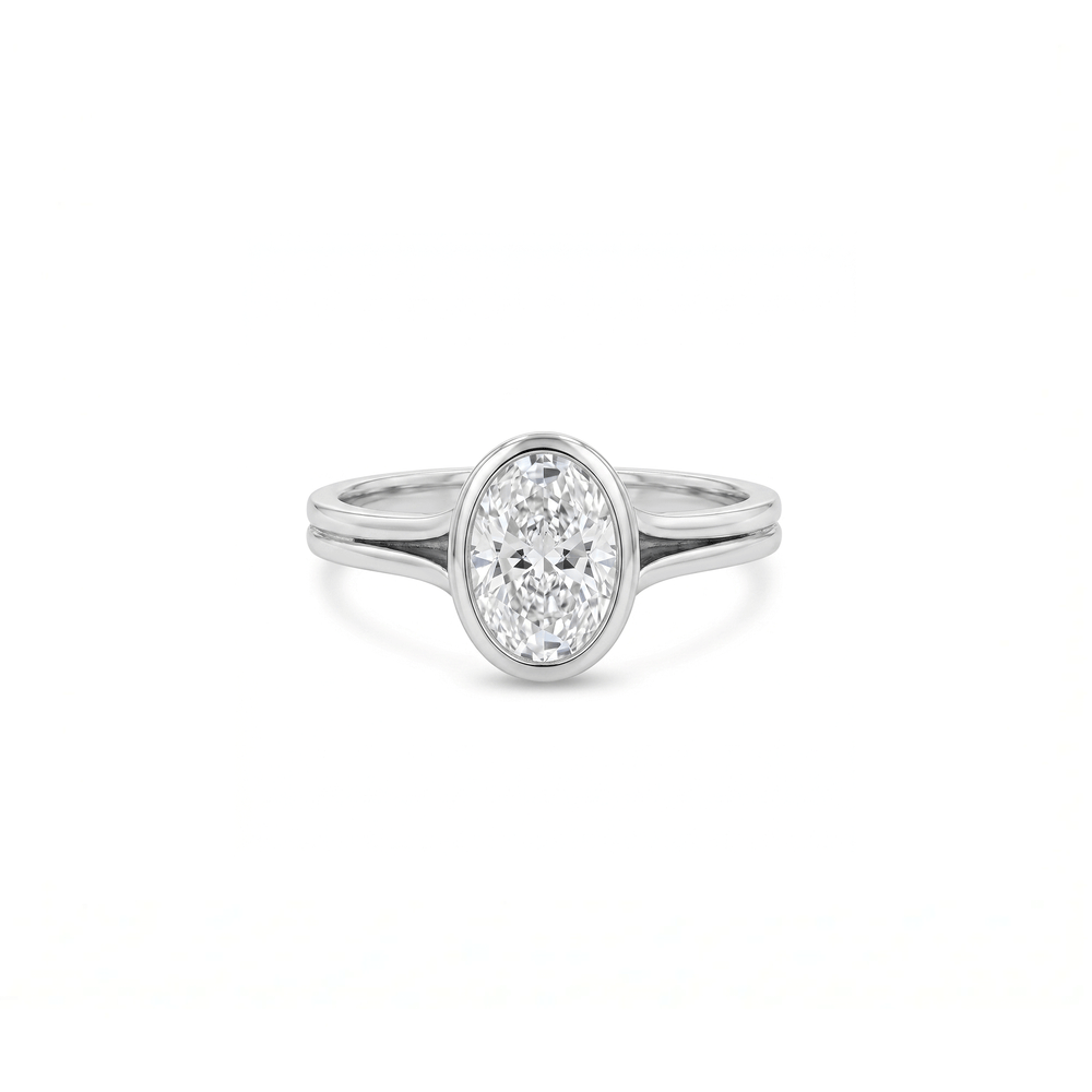 Natural Diamond Bezel Solitaire Ring in 18K White Gold