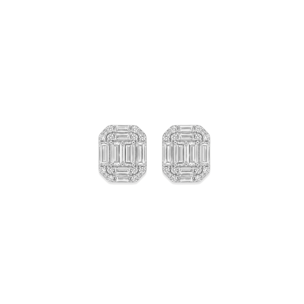 Natural Diamond Baguette Halo Octagon Studs