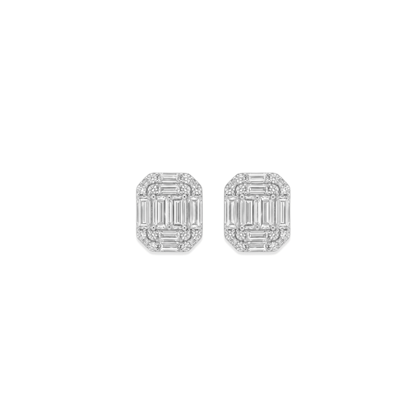 Natural Diamond Baguette Halo Octagon Studs