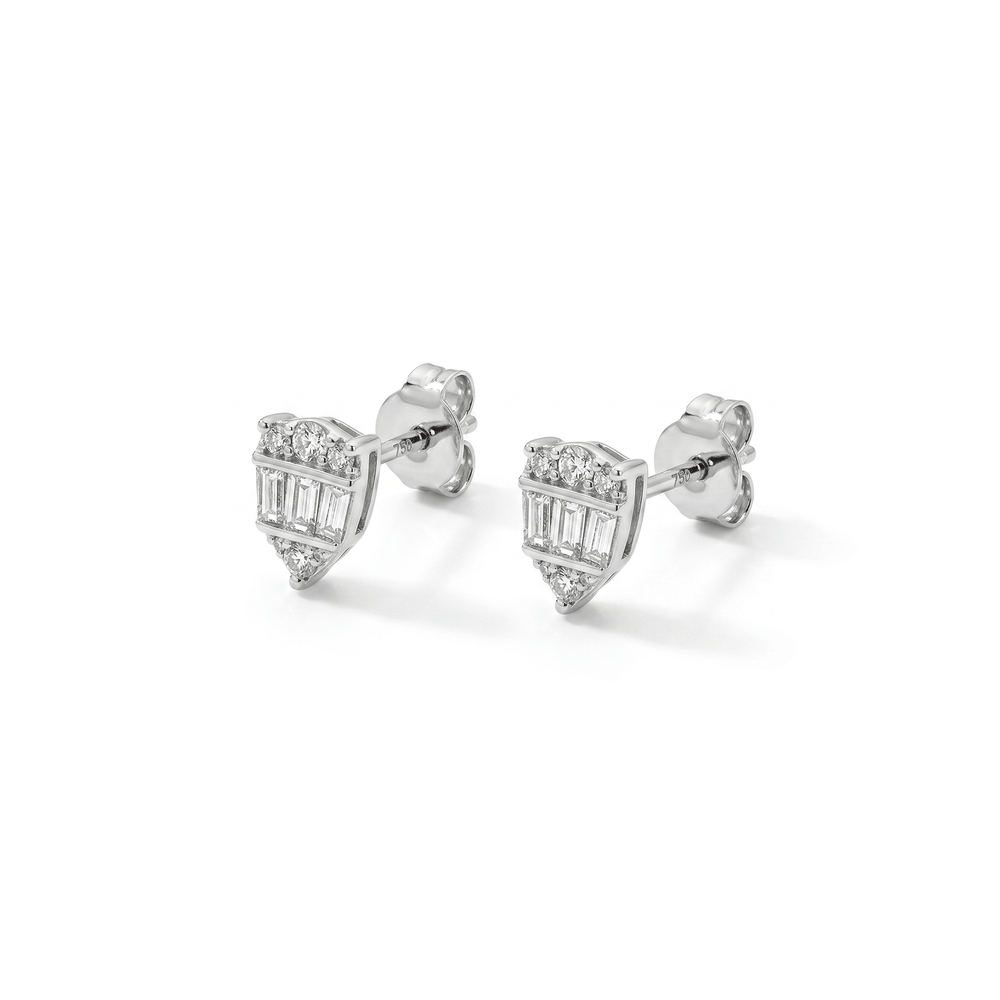 Natural Diamond Baguette Shield Diamond Studs