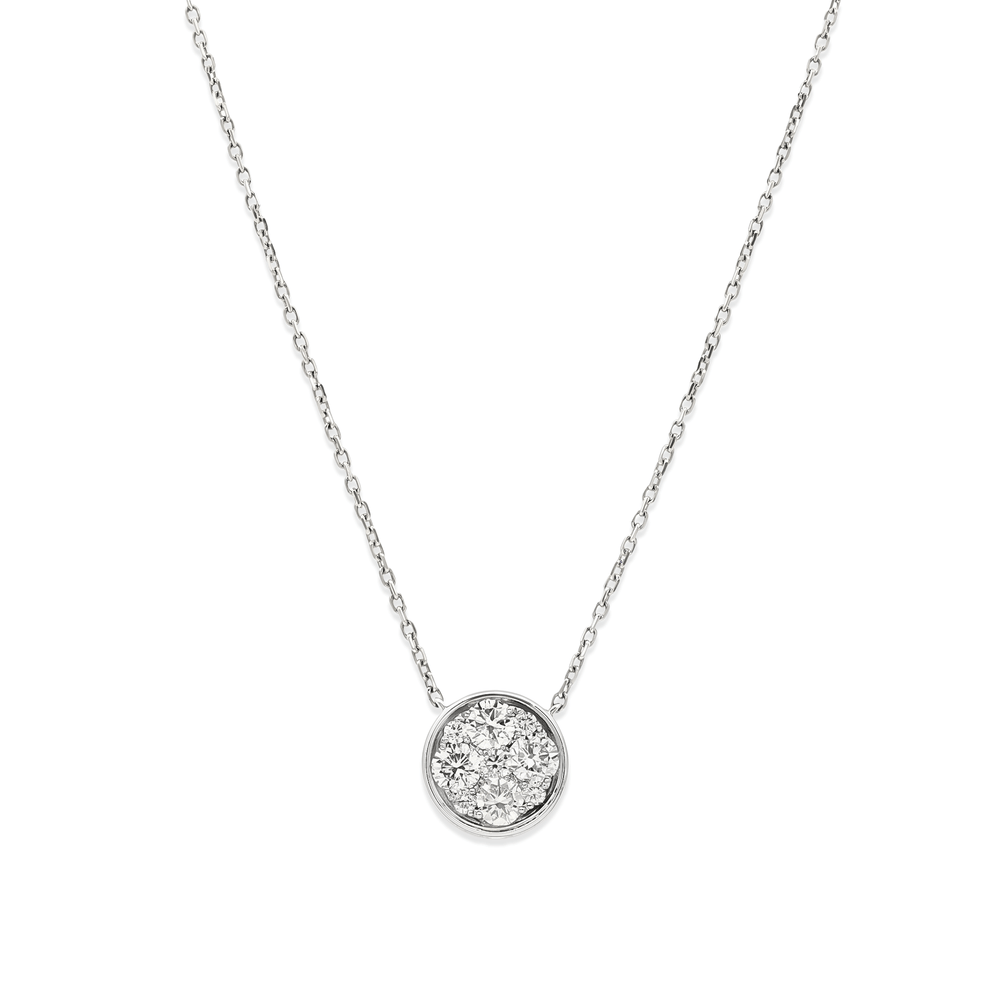 Natural Diamond Cluster Halo Pendant Necklace in 18K White Gold