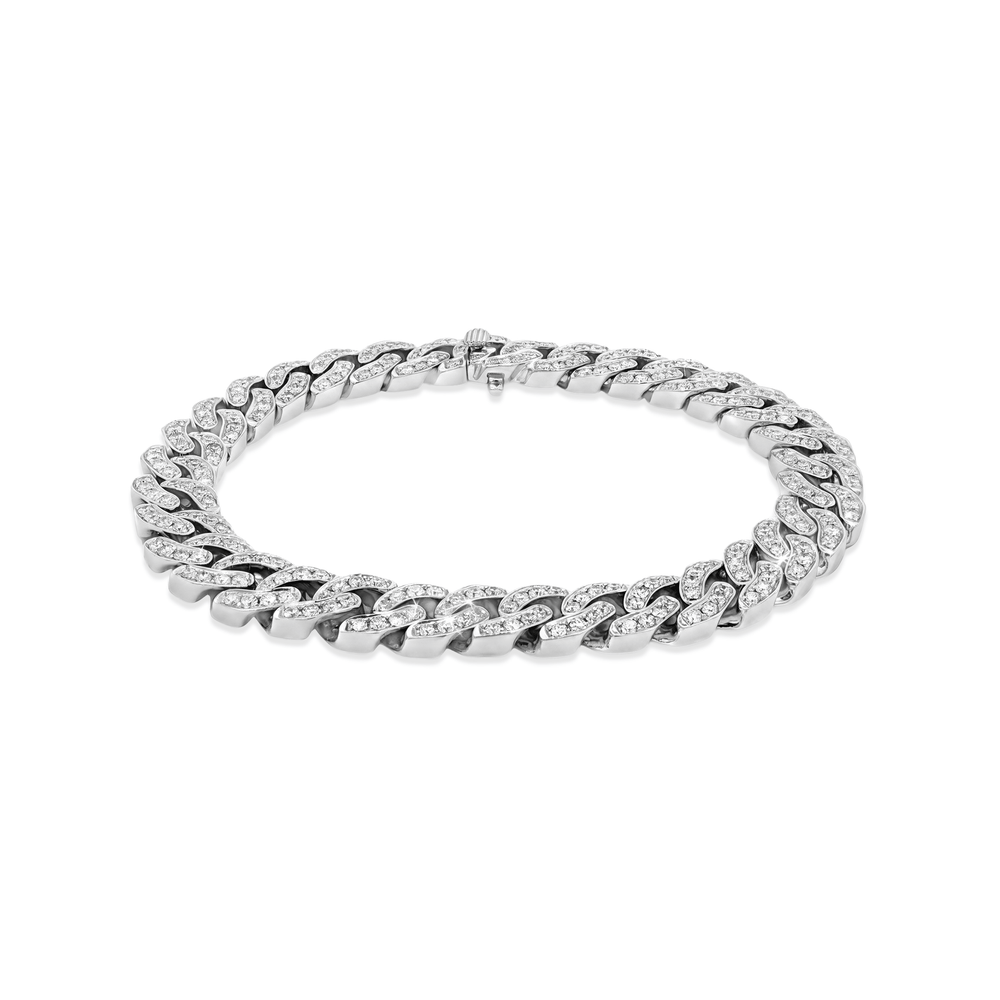18K White Gold Natural Diamond Cuban Bracelet – 3.87 CT