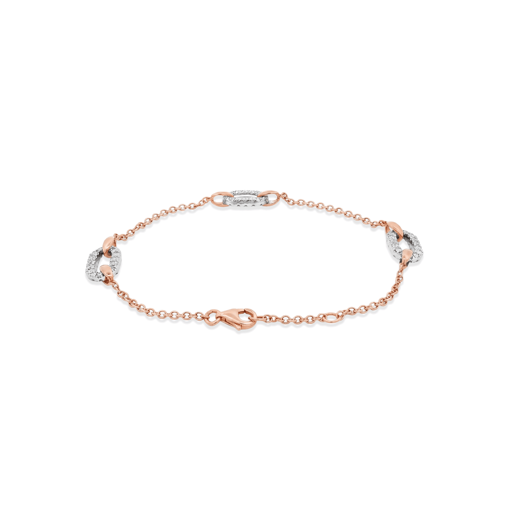 18K Rose Gold Natural Diamond Link Station Bracelet