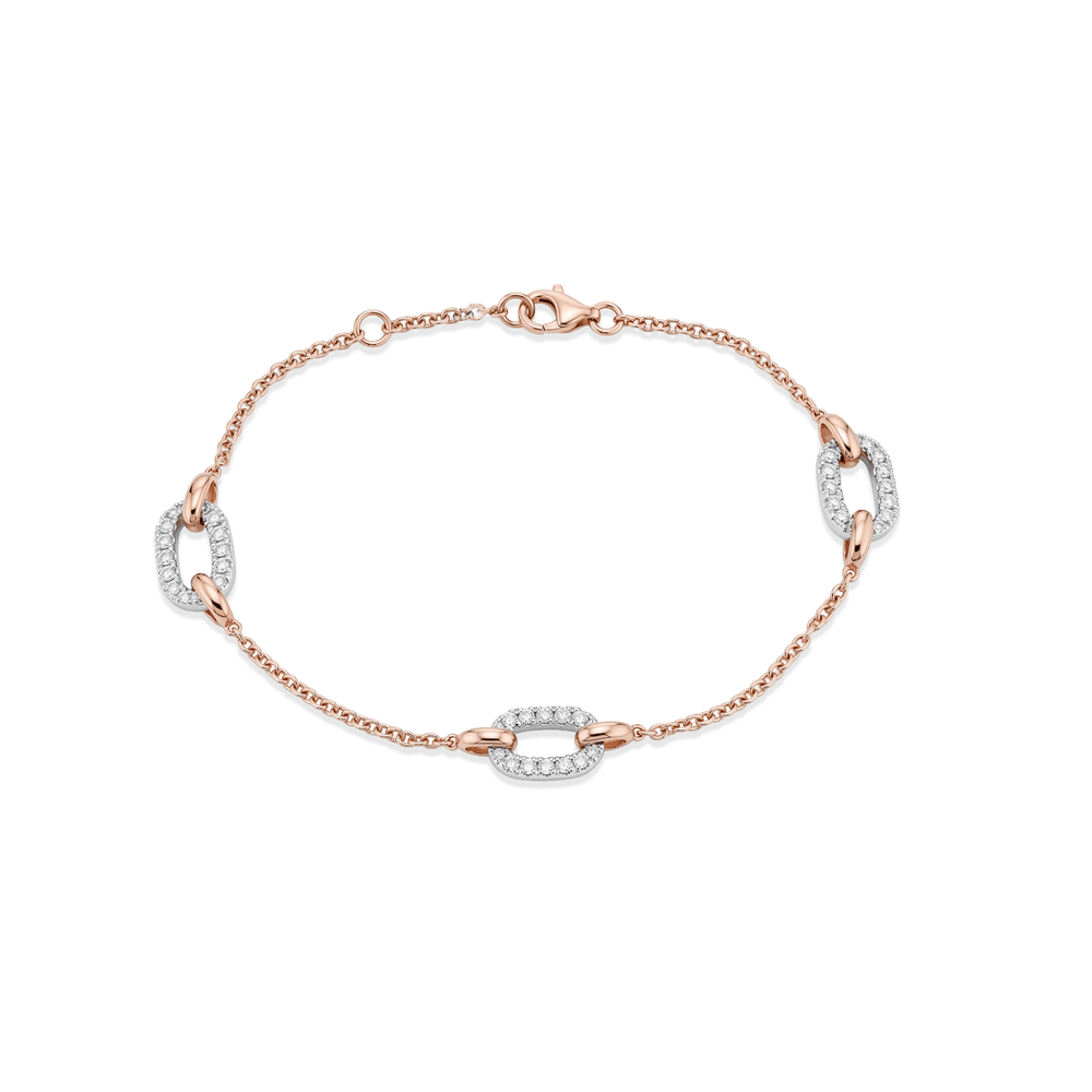 18K Rose Gold Natural Diamond Link Station Bracelet