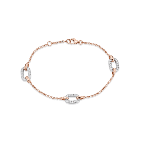 18K Rose Gold Natural Diamond Link Station Bracelet