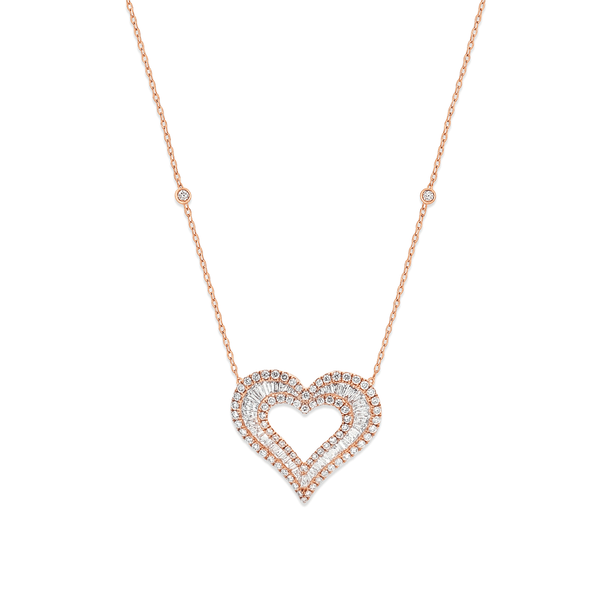 Natural Diamond Heart Pendant Necklace in 18K Rose Gold