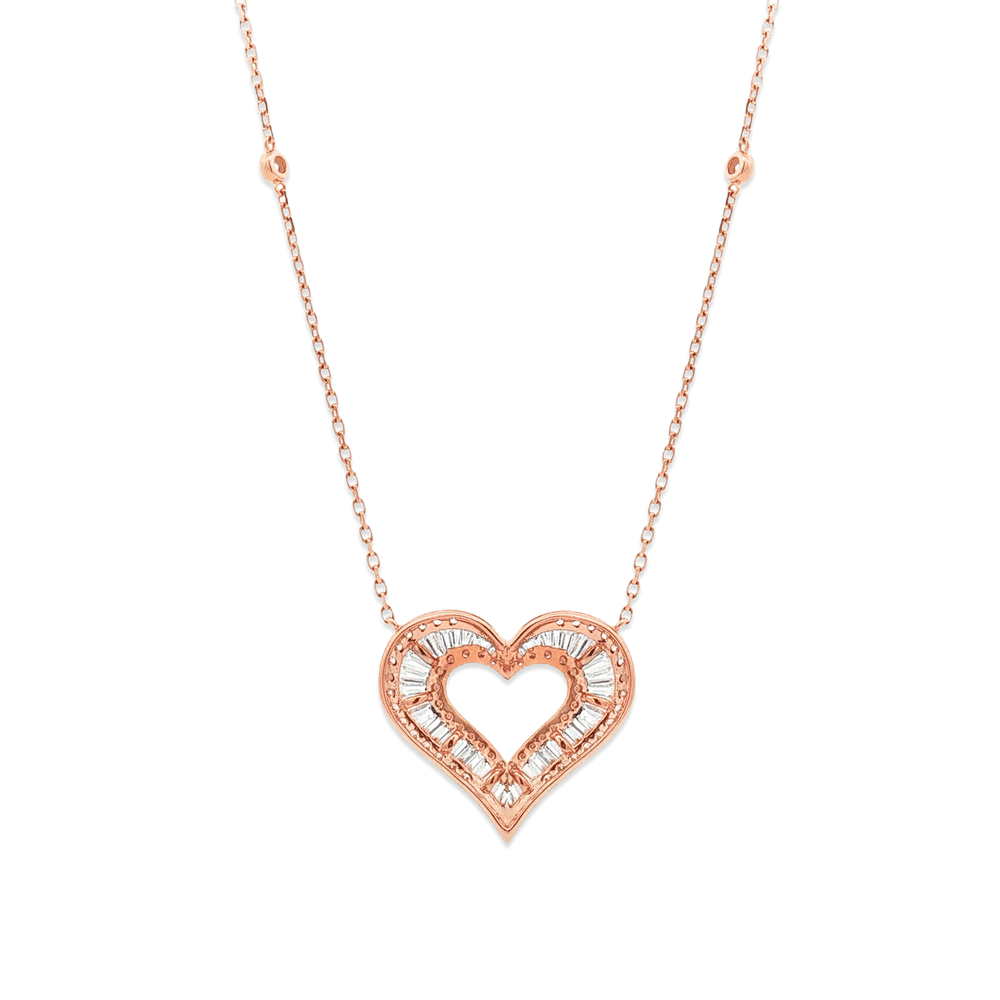 Natural Diamond Heart Pendant Necklace in 18K Rose Gold