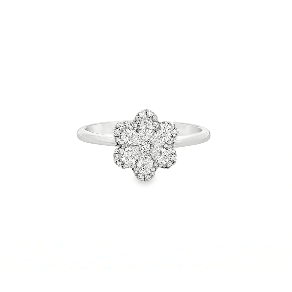 Natural Diamond Flora Cluster Halo Engagement Ring | 18K Gold