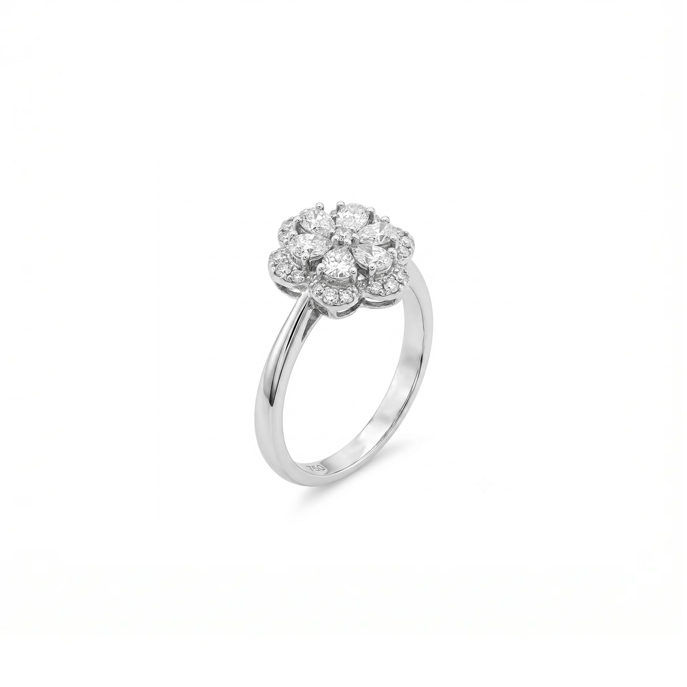 Natural Diamond Flora Cluster Halo Engagement Ring | 18K Gold