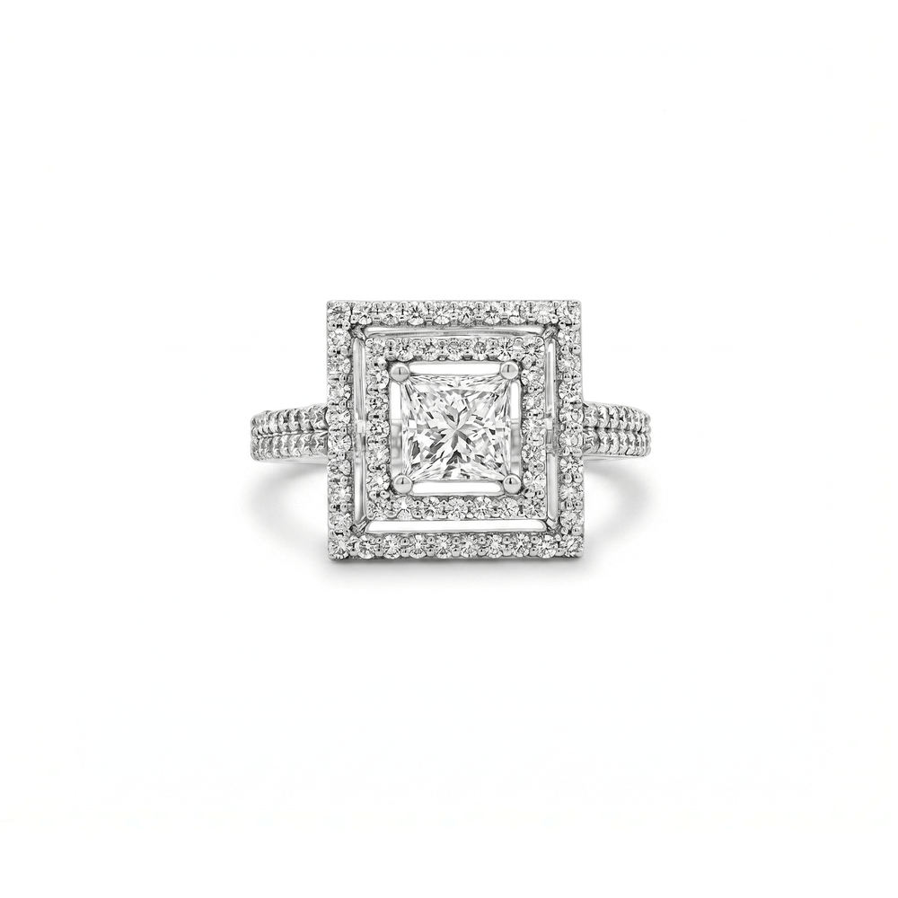 18K White Gold Natural Diamond Halo Engagement Ring