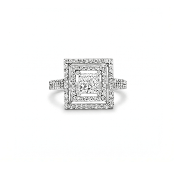 18K White Gold Natural Diamond Halo Engagement Ring