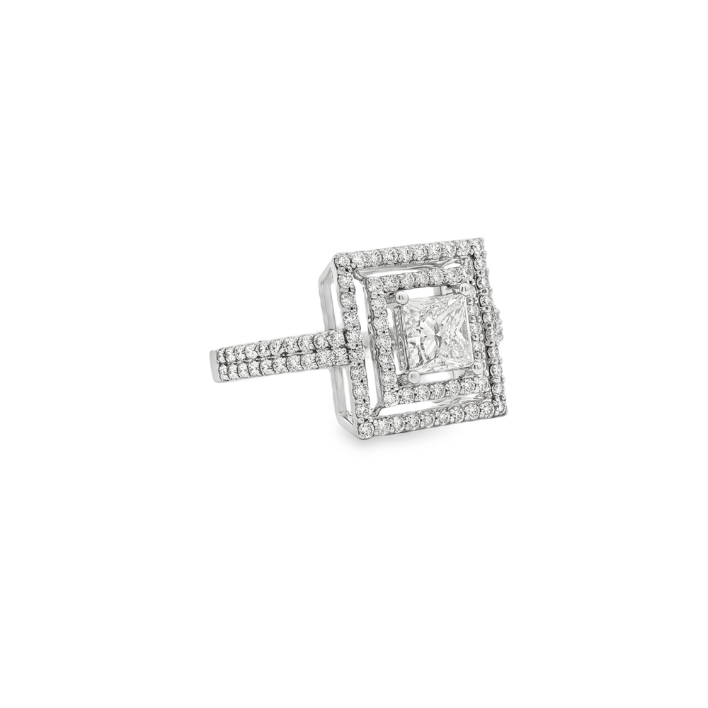 18K White Gold Natural Diamond Halo Engagement Ring