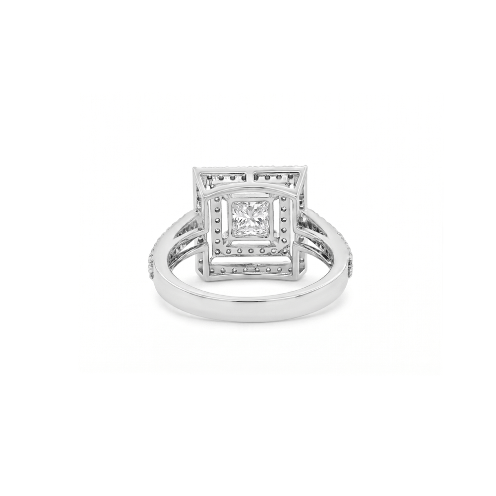 18K White Gold Natural Diamond Halo Engagement Ring