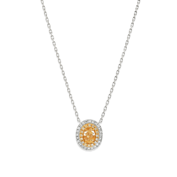 Natural Diamond Orange Oval Double Halo Diamond Necklace in 18k White Gold