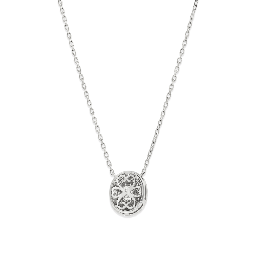 Natural Diamond Orange Oval Double Halo Diamond Necklace in 18k White Gold