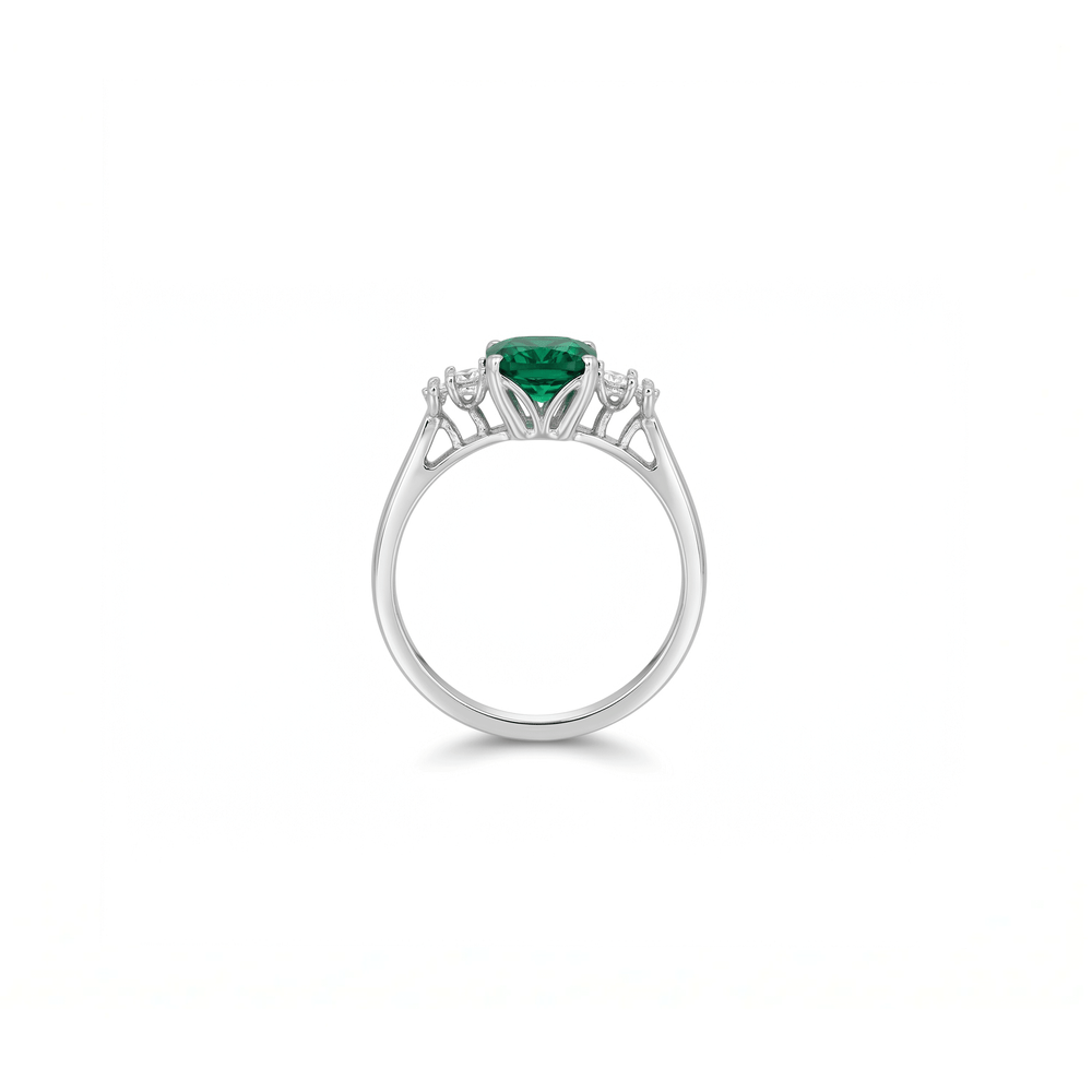Three Stone Emerald & Natural Diamond Statement Ring for Women