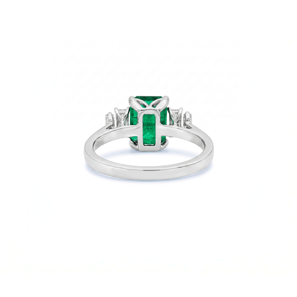 Three Stone Emerald & Natural Diamond Statement Ring for Women