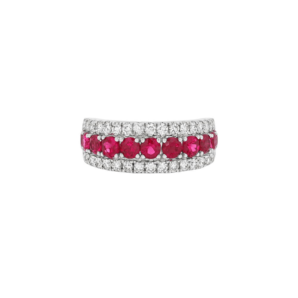 18K White Gold Natural Diamond & Ruby Stacking Ring