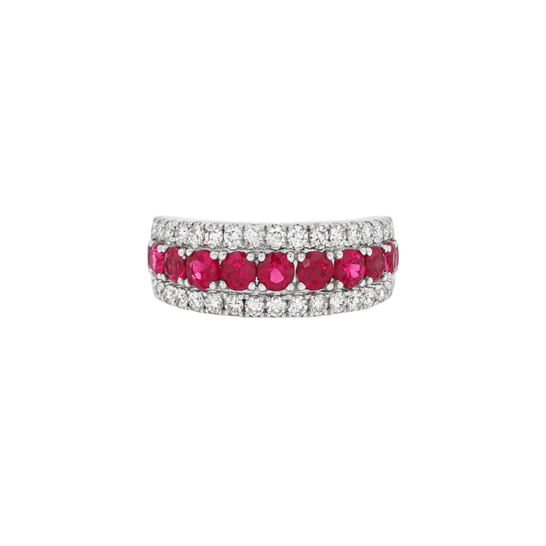 18K White Gold Natural Diamond & Ruby Stacking Ring