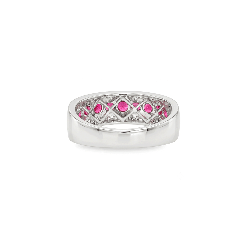 18K White Gold Natural Diamond & Ruby Stacking Ring