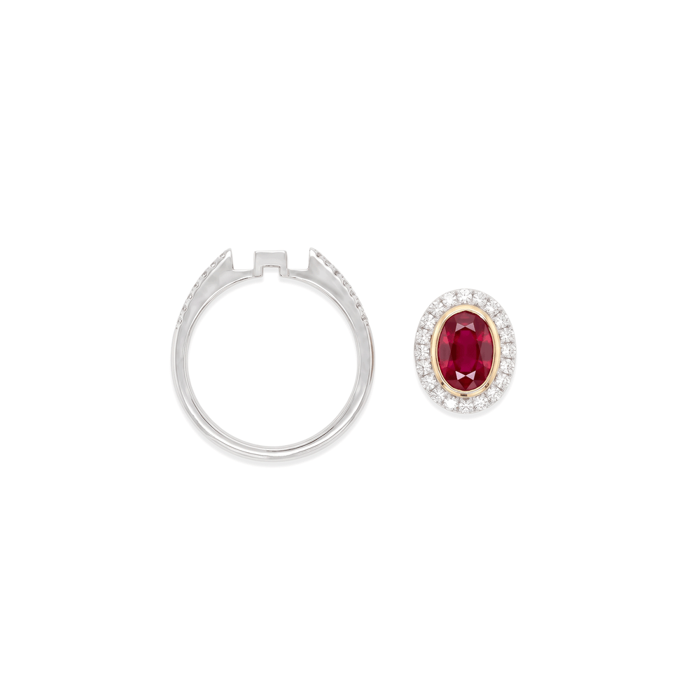 18K White Gold Crimson Crown Convertible Ruby & Natural Diamond Ring Pendant